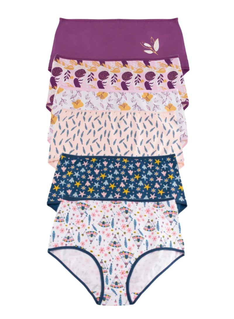 Milk Pack of 6 Printed Cotton High Brief Panties Underwear for Women  - Image 3