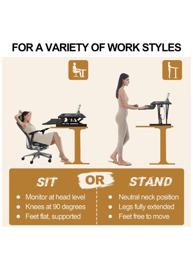 كيل › محول مكتب قائم قابل لتعديل الارتفاع 32 بوصة مريح مزدوج الإطار X-Frame Sit Stand Riser مع حامل لوحة مفاتيح للمكتب والمنزل - Image 3