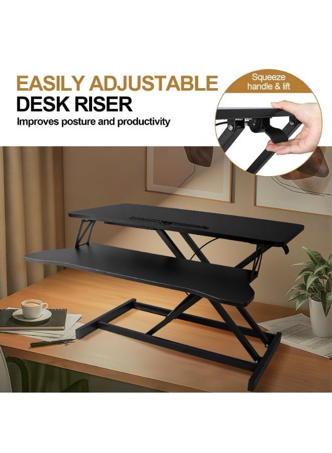 كيل › محول مكتب قائم قابل لتعديل الارتفاع 32 بوصة مريح مزدوج الإطار X-Frame Sit Stand Riser مع حامل لوحة مفاتيح للمكتب والمنزل - Image 5