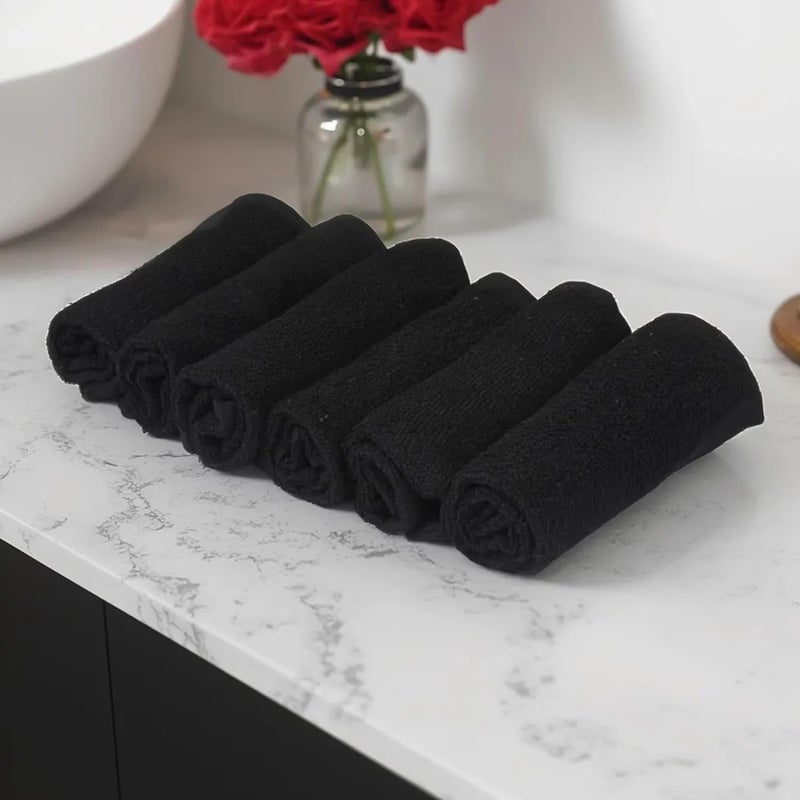 Encasa XO Hand Towels for Wash Basin | Cotton Face Terry Towels for Men & Women Set of 6 | 30x30 cm | Black | Easily Washable Napkins | Soft & Absorbent - Image 1