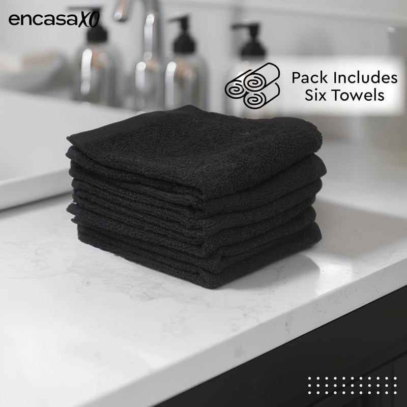 Encasa XO Hand Towels for Wash Basin | Cotton Face Terry Towels for Men & Women Set of 6 | 30x30 cm | Black | Easily Washable Napkins | Soft & Absorbent - Image 3