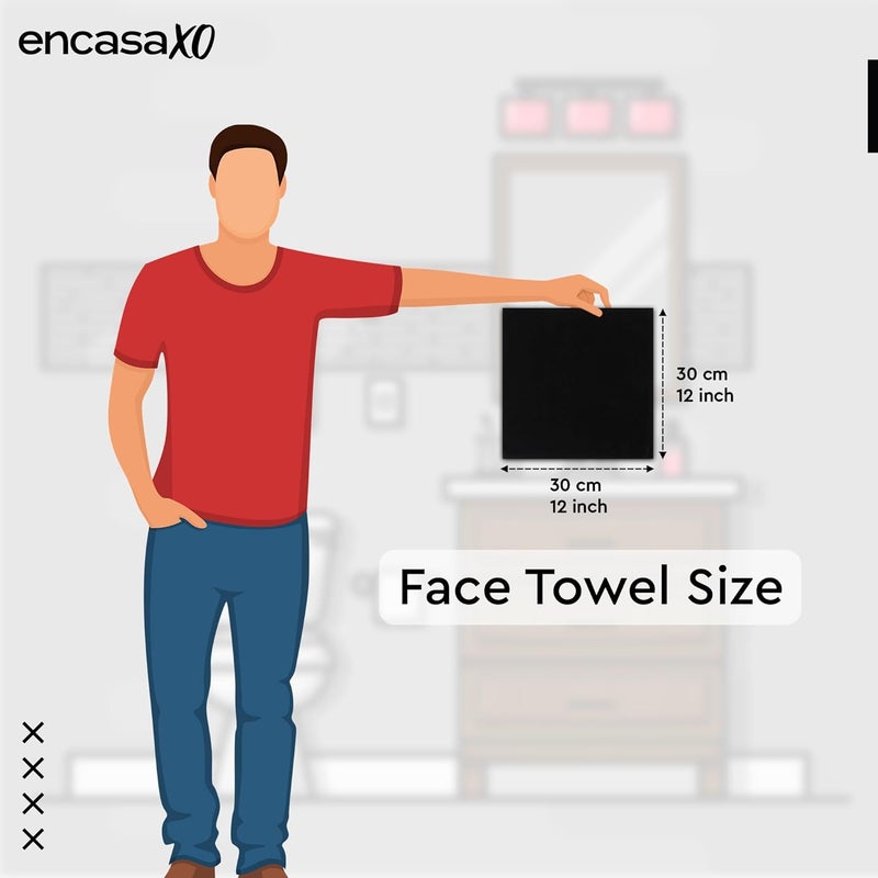 Encasa XO Hand Towels for Wash Basin | Cotton Face Terry Towels for Men & Women Set of 6 | 30x30 cm | Black | Easily Washable Napkins | Soft & Absorbent - Image 2
