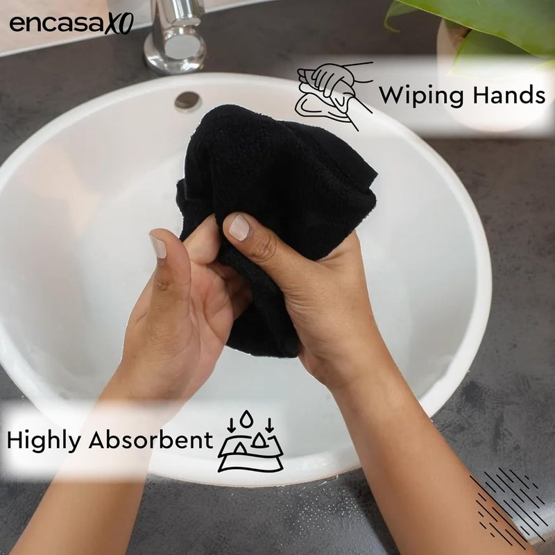 Encasa XO Hand Towels for Wash Basin | Cotton Face Terry Towels for Men & Women Set of 6 | 30x30 cm | Black | Easily Washable Napkins | Soft & Absorbent - Image 4