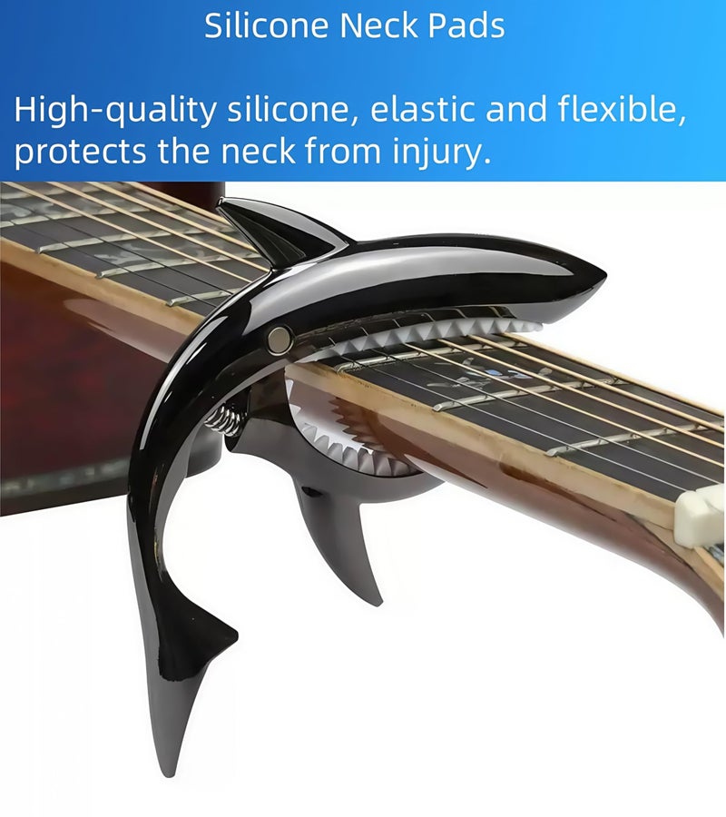 LinnWell Guitar Capo Shark Shape Guitar Capo Acoustic Capo Electric Guitars Capo Premium Zinc Alloy Guitar Accessories Ukulele Mandolin Banjo Bass (Black with 6 Picks) - Image 3