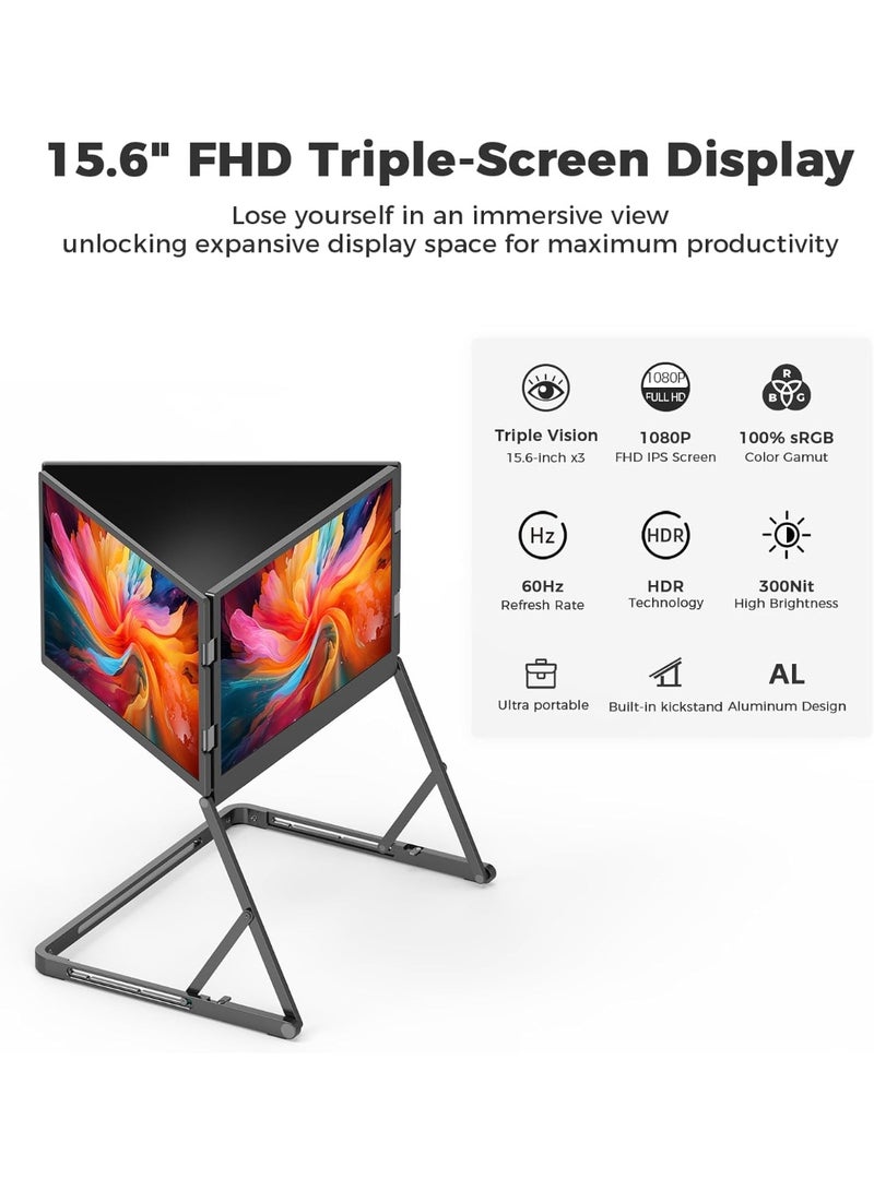 V2COM Quad Laptop Screen Extender Monitor 15.6" FHD 1080P IPS Portable Quad Display, Plug-and-Play with Driver, Compatible with Windows/Mac (M1 M2 M3) Fits 13.6"–17.3" Laptops - Image 2