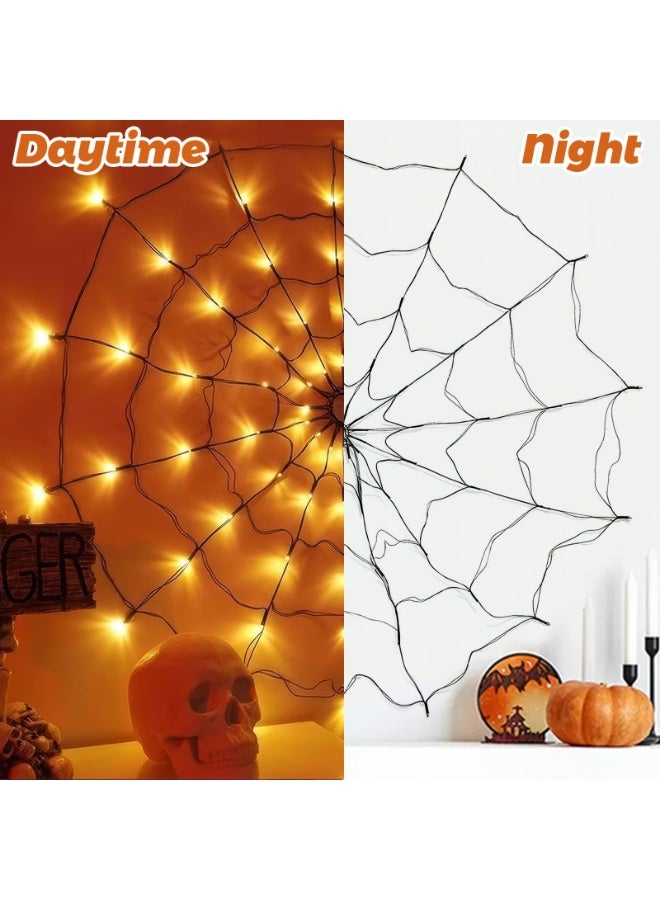 Spider Web Light 3.25ft 70 LED Waterproof Light with Black Spider for Party Patio Bar Decoration Halloween (Warm White) - Image 2