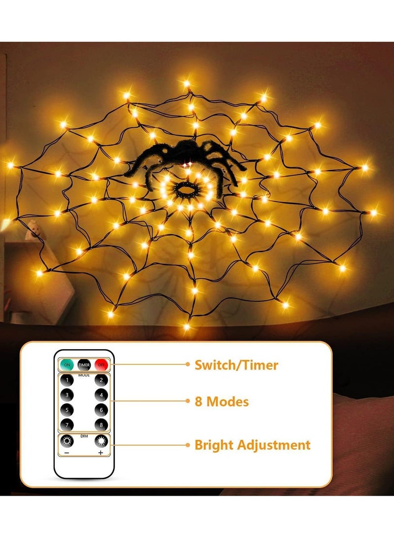 Spider Web Light 3.25ft 70 LED Waterproof Light with Black Spider for Party Patio Bar Decoration Halloween (Warm White) - Image 4