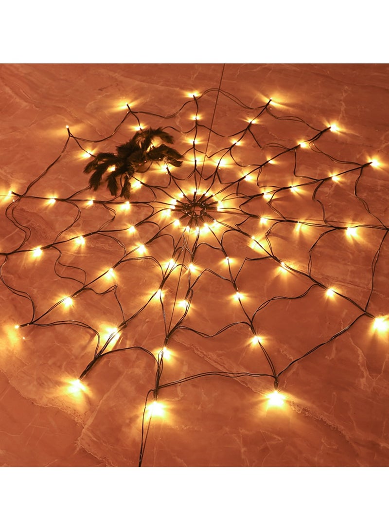 Spider Web Light 3.25ft 70 LED Waterproof Light with Black Spider for Party Patio Bar Decoration Halloween (Warm White) - Image 3