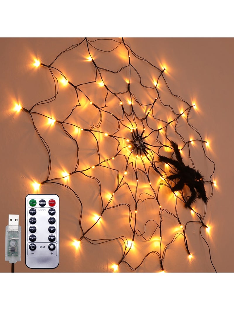 Spider Web Light 3.25ft 70 LED Waterproof Light with Black Spider for Party Patio Bar Decoration Halloween (Warm White) - Image 1