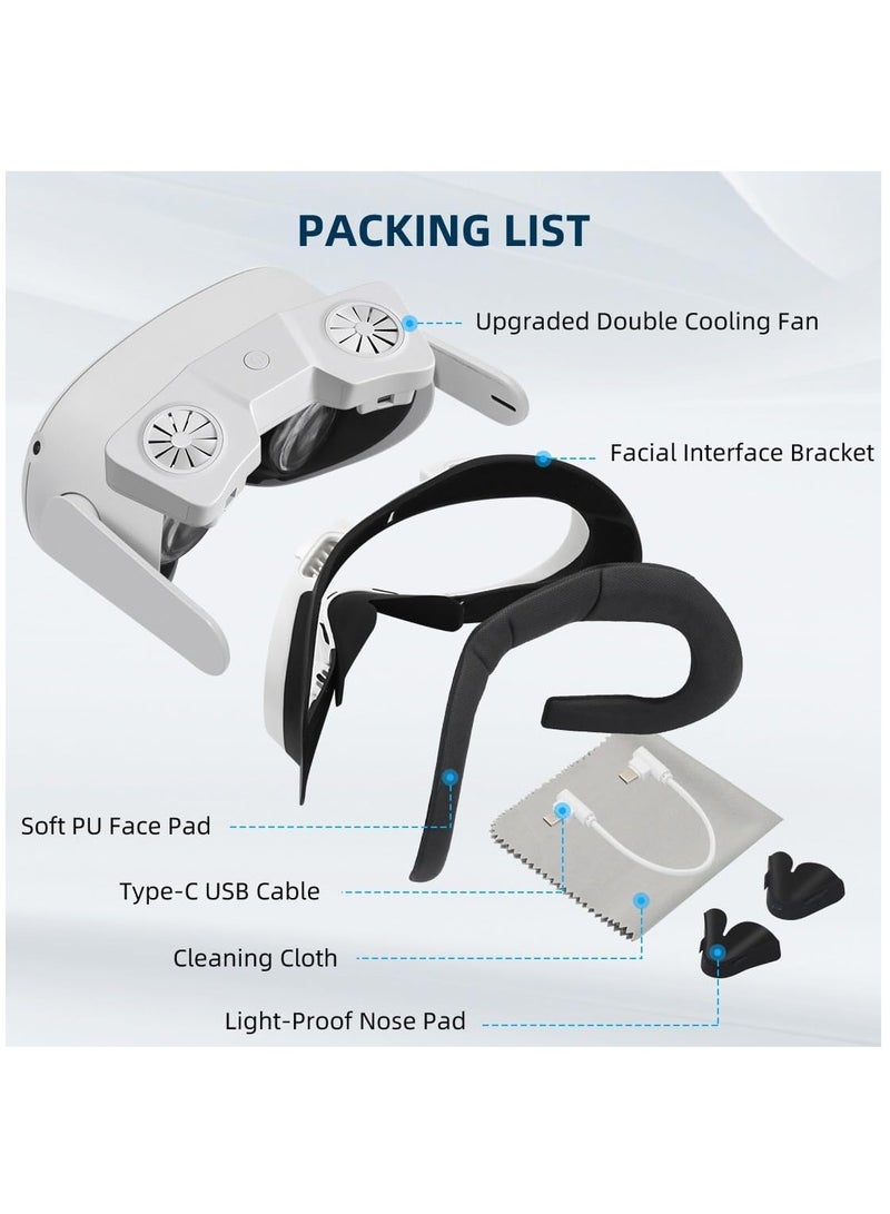 SYOSI VR Cooling Fan for Oculus Quest 2, VR Air Circulation Cooler Fan with 2 Speed Double Fan-Sweat Proof PU Leather Face Cover, Compatible with VR Accessories Fan, Relieve Lens Fogging and Hot Air  - Image 3
