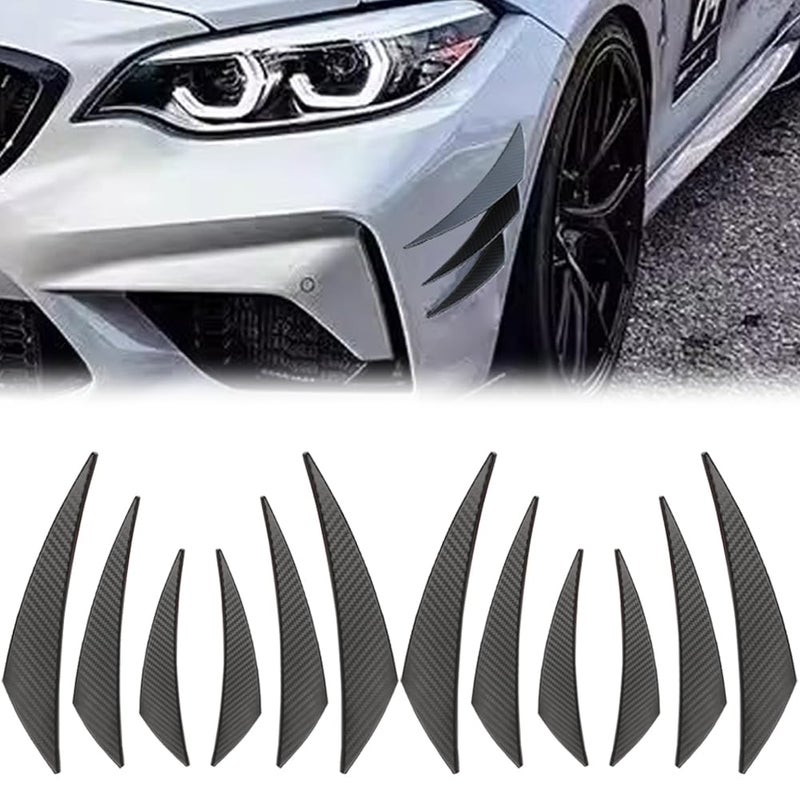 Leasinder 12Pcs Universal Car Spoiler Canards Kit Front Bumper Lip Splitter Exterior Soft Rubber Fins Spoilers Auto Anti Collision Strip Decal Sticker Accessories for Vehicle Body DecorationCarbon Fiber Black - Image 3