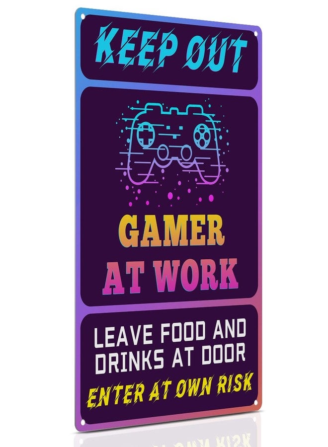 ALKB Keep Out Signs for Gaming Room Wall Door Decor - 8x12 Inch Futuristic Metal Sign Gift for Boy, Girl, Boyfriend - Image 1