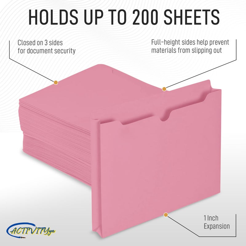 ACTIVITYYA Pink File Jackets, 1 Inch Expansion, Letter Size, Reinforced Straight-Cut Tab, 6 Pack - Image 3