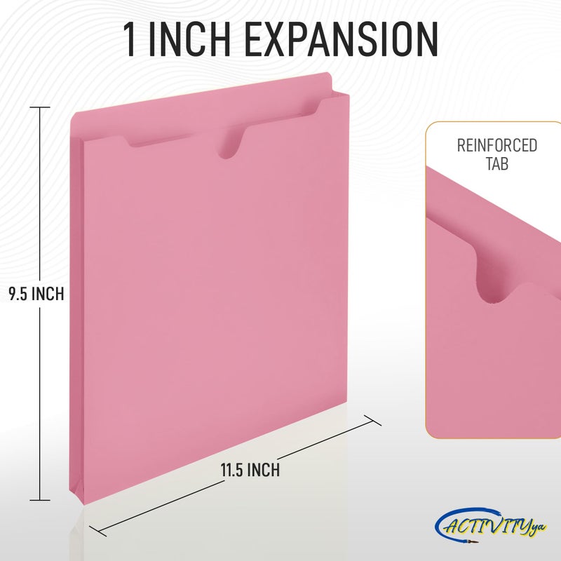 ACTIVITYYA Pink File Jackets, 1 Inch Expansion, Letter Size, Reinforced Straight-Cut Tab, 6 Pack - Image 2