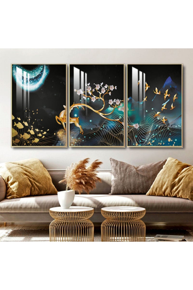 Marktna Three wooden wall painting with a frame and a clear acrylic layer - Image 1