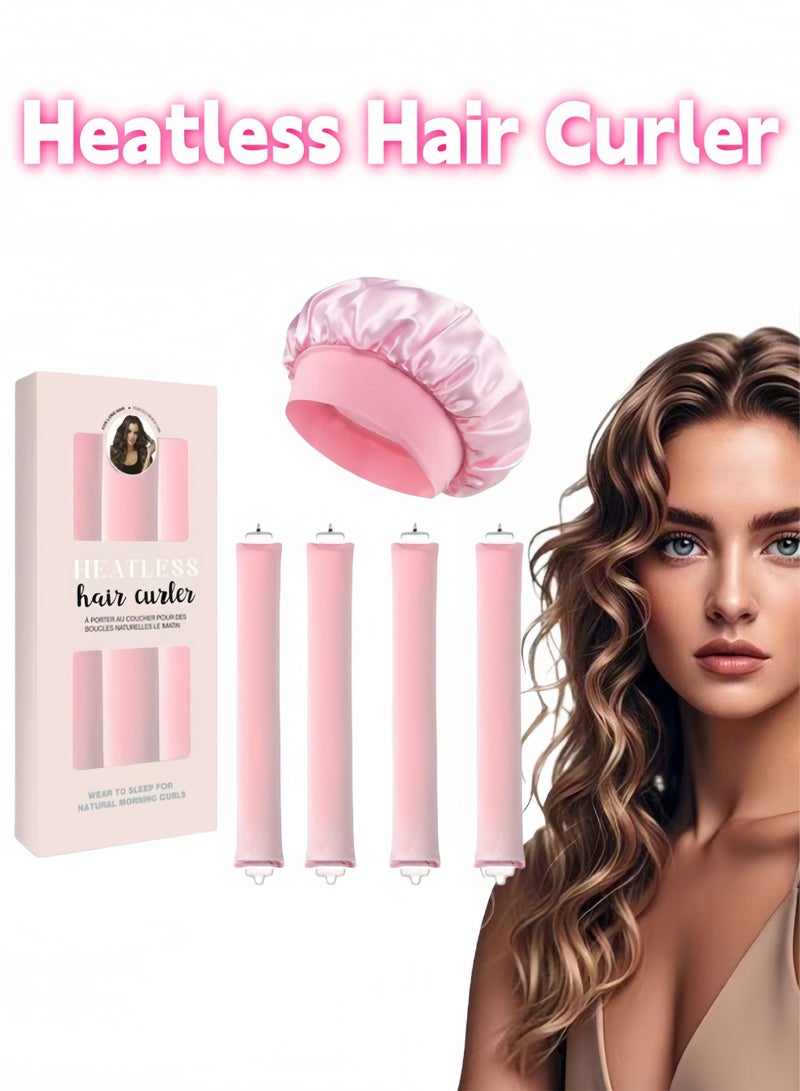 4 PCS Heatless Hair Curler Set，Soft Hair Curlers to Sleep In，No Heat Overnight Sleeping Curls Styling Tools for All Hair Types,Pink - Image 1