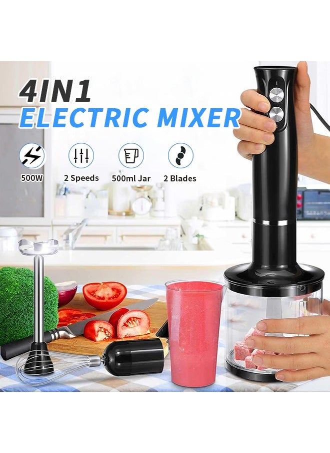 Generic - 4 in 1 Hand Blender, Powerful 500w Chopper, Milk Frother, Egg Beater, Stainless Steel Blades, 500ml Chopping Bowl,  700ml Beaker, Perfect for Blending, Chopping, Whisking - Image 1