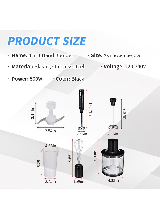 Generic - 4 in 1 Hand Blender, Powerful 500w Chopper, Milk Frother, Egg Beater, Stainless Steel Blades, 500ml Chopping Bowl,  700ml Beaker, Perfect for Blending, Chopping, Whisking - Image 1