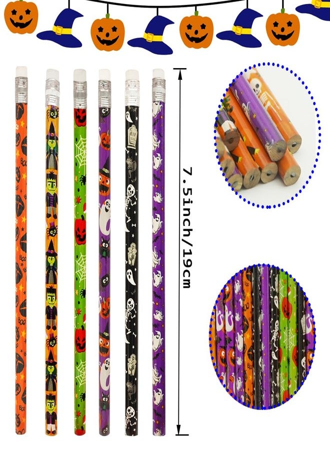 AWEELON 60 PCS Halloween Pencils Bulk Pumpkin Ghost Wooden Pencils with Eraser Happy Halloween - Image 2