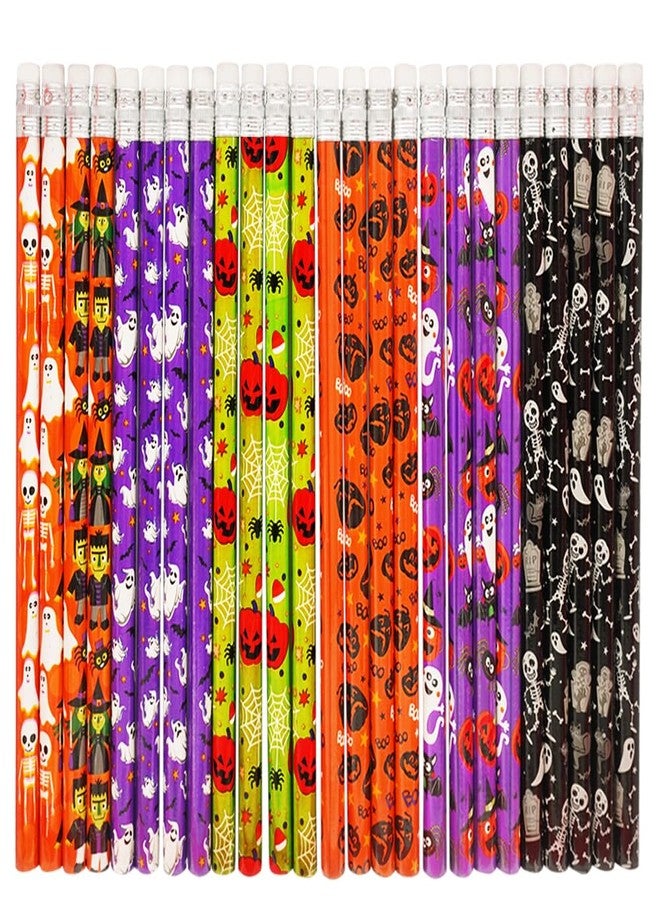 AWEELON 60 PCS Halloween Pencils Bulk Pumpkin Ghost Wooden Pencils with Eraser Happy Halloween - Image 1