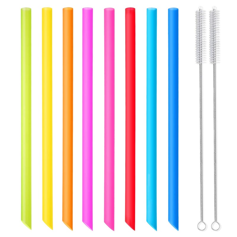 Hiware [Angled Tips] 8 Pcs Reusable Boba Straws & Smoothie Straws - Multi Colors Jumbo Wide Reusable Straw, BPA FREE Food-Grade Plastic Straw for Bubble Tea(Tapioca, Boba Pearls), Milkshakes with 2 Brushes - Image 3