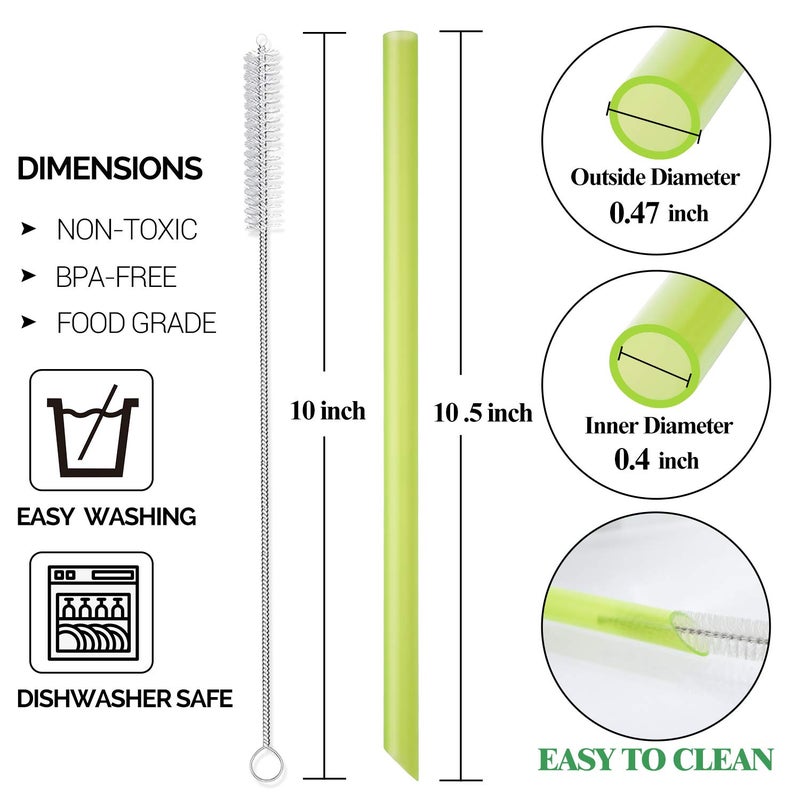 Hiware [Angled Tips] 8 Pcs Reusable Boba Straws & Smoothie Straws - Multi Colors Jumbo Wide Reusable Straw, BPA FREE Food-Grade Plastic Straw for Bubble Tea(Tapioca, Boba Pearls), Milkshakes with 2 Brushes - Image 2