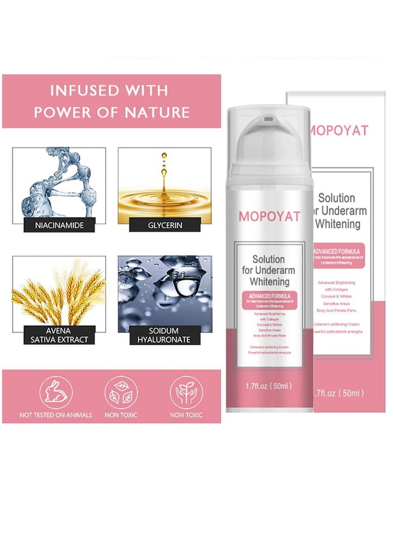 MOPOYAT 50ml Solution for Underarm Whitening Cream Collagen Cream for Body Dark Spot Cream Dark Armpit Remover Moisturizes for Intimate Areas Armpit Neck Back Legs Elbows Instant Result Dark Spot Remover - Image 4