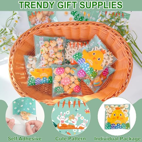 ZYLOP 100 Pcs Easter Cookie Bags - 4" x 4" Self-Sealing Easter Cellophane Treat Bags, 4 Adorable Designs Small Clear Plastic Candy Bags for Spring Party Favors, Mini Goodie Bags for Egg Fillers & Snacks - Image 5