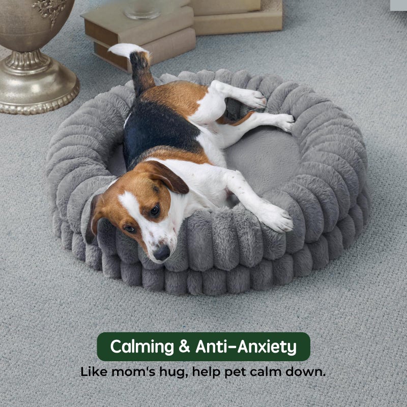 BALANCE Luxury Donut Dog Bed, 30 Inches Round Dog Bed Medium Size Dogs Washable, Orthopedic Calming Dogs Bed for Pets with Anti-Slip Bottom, Gray - Image 3