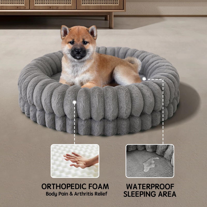 BALANCE Luxury Donut Dog Bed, 30 Inches Round Dog Bed Medium Size Dogs Washable, Orthopedic Calming Dogs Bed for Pets with Anti-Slip Bottom, Gray - Image 4