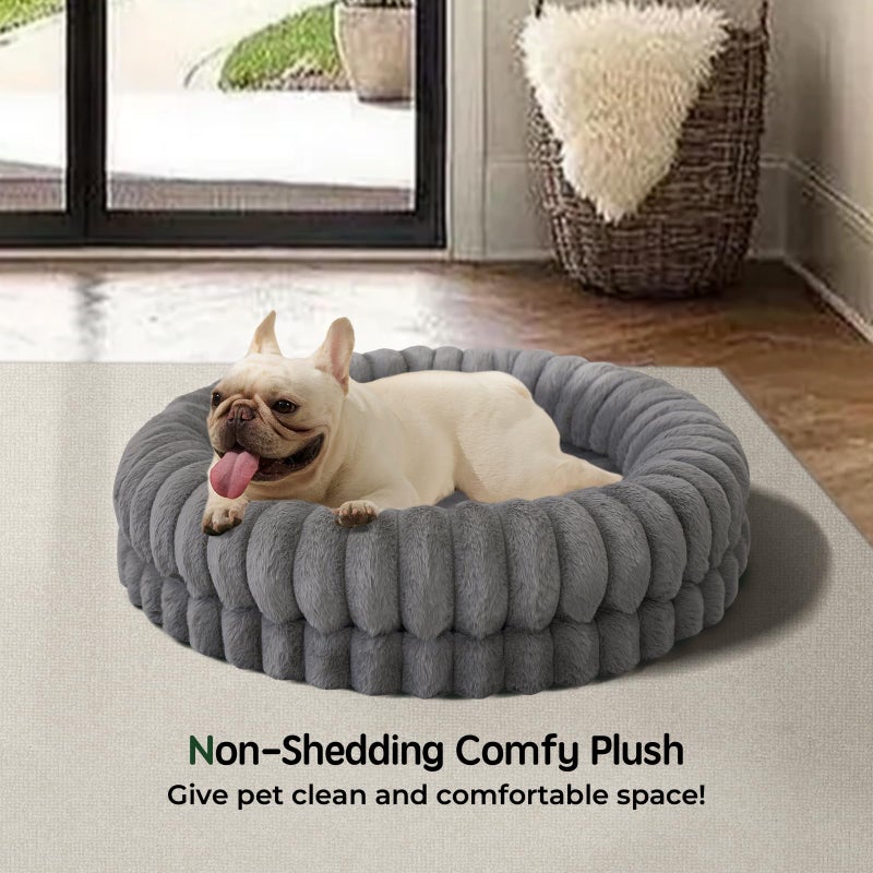 BALANCE Luxury Donut Dog Bed, 30 Inches Round Dog Bed Medium Size Dogs Washable, Orthopedic Calming Dogs Bed for Pets with Anti-Slip Bottom, Gray - Image 2