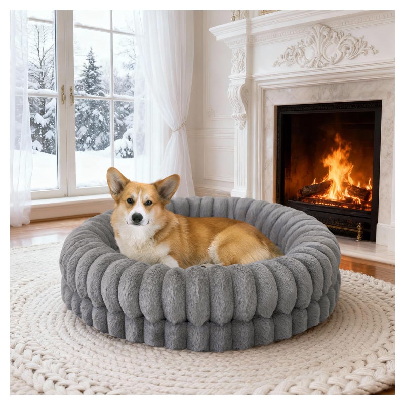 BALANCE Luxury Donut Dog Bed, 30 Inches Round Dog Bed Medium Size Dogs Washable, Orthopedic Calming Dogs Bed for Pets with Anti-Slip Bottom, Gray - Image 1