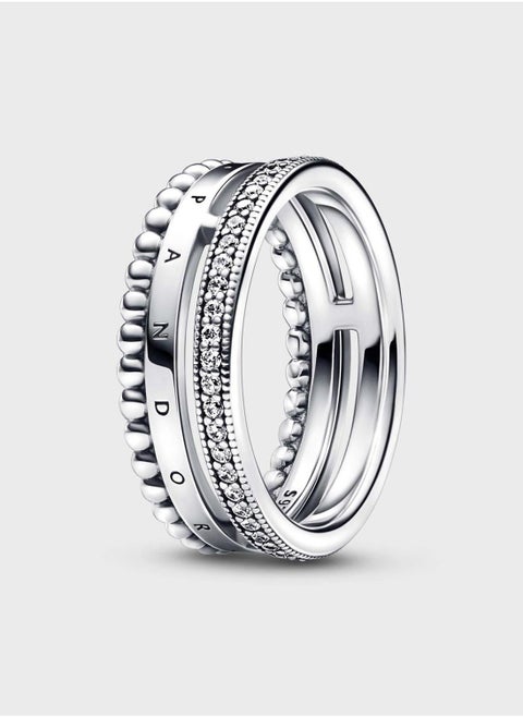 Pandora Signature Logo PavÃ© & Beads Ring