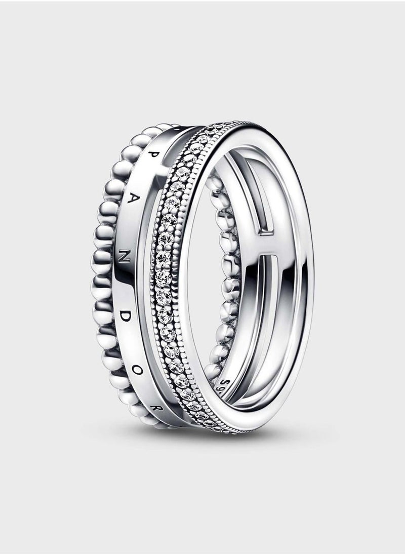 PANDORA Pandora Signature Logo PavÃ© & Beads Ring  - Image 1