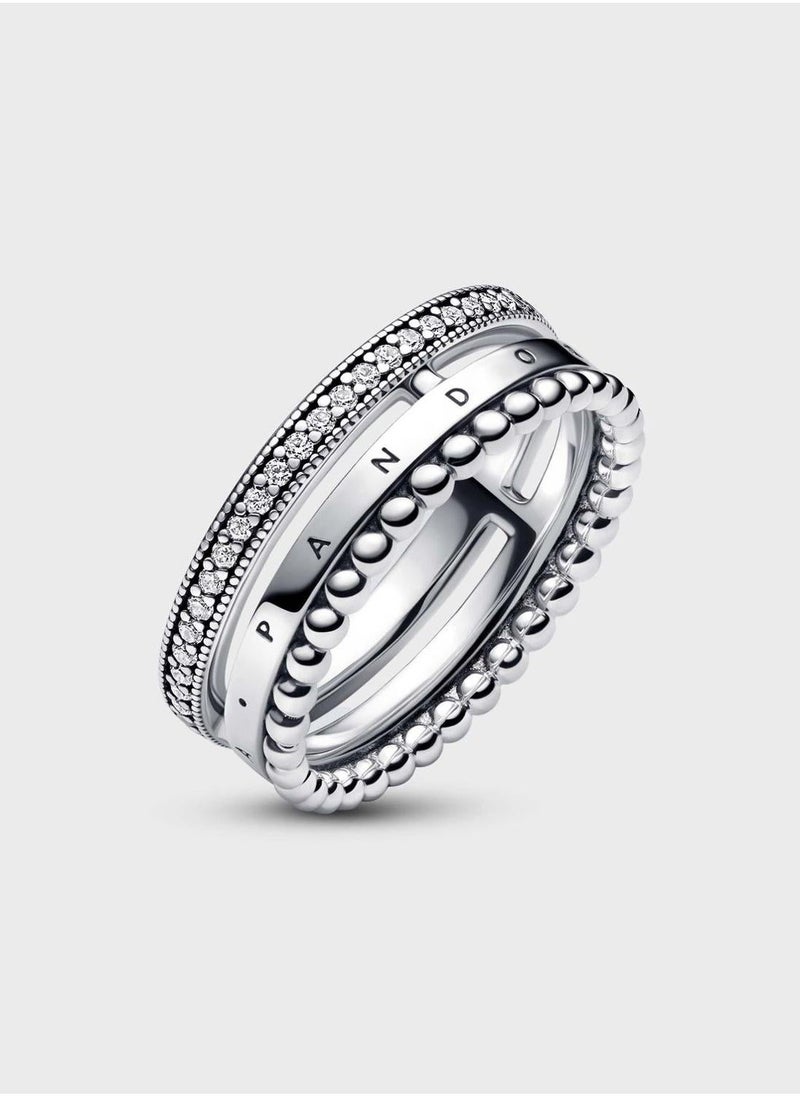 PANDORA Pandora Signature Logo PavÃ© & Beads Ring  - Image 3