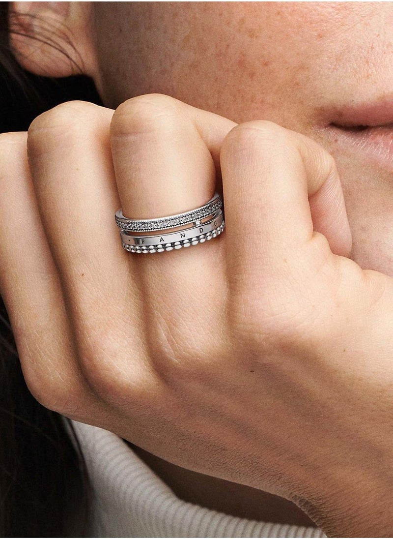 PANDORA Pandora Signature Logo PavÃ© & Beads Ring  - Image 5