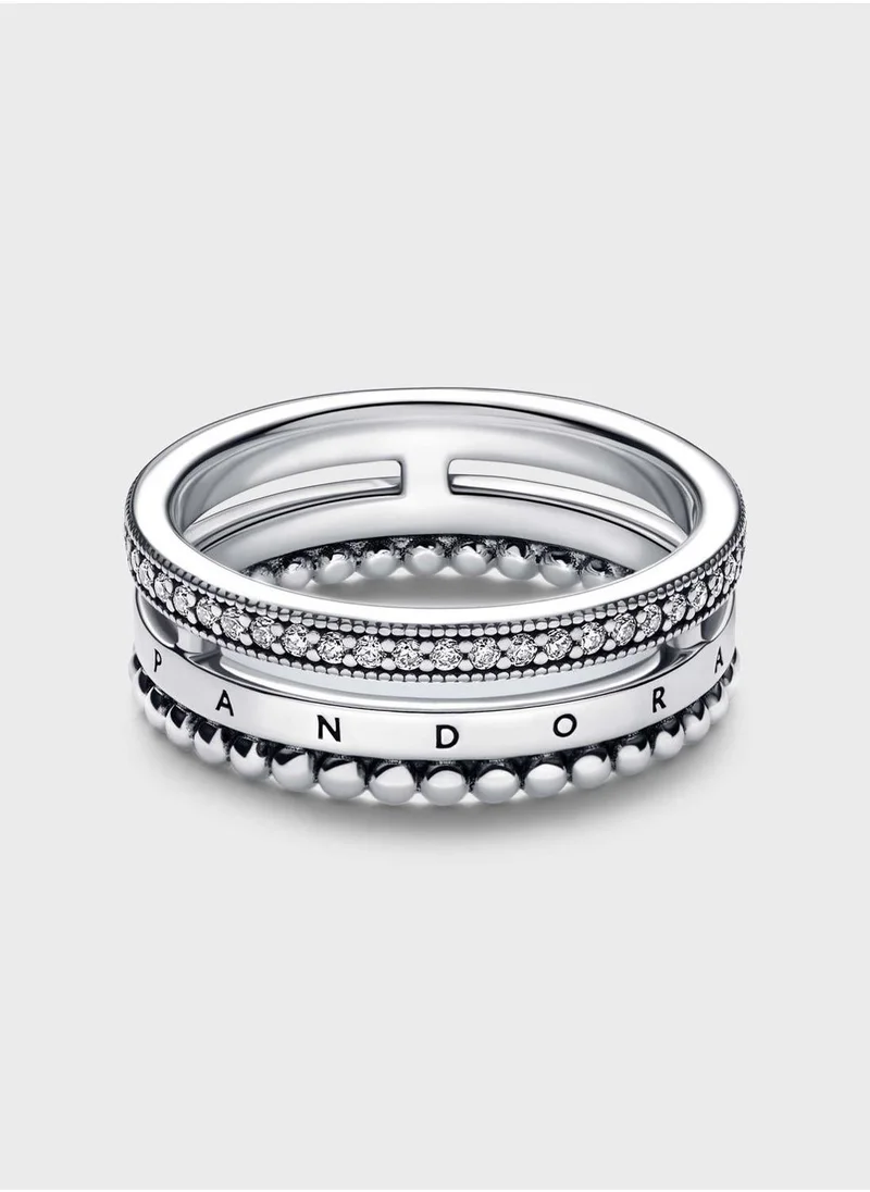 PANDORA Pandora Signature Logo PavÃ© & Beads Ring