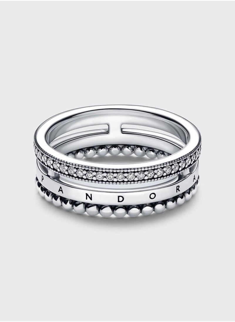 PANDORA Pandora Signature Logo PavÃ© & Beads Ring  - Image 2
