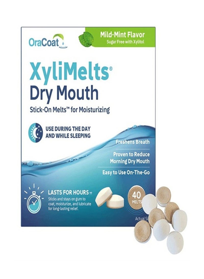 XYLIMELTS سكر خالي من زيلتول لفم جاف بنكهة نعناع خفيفة 40 قرص ذائب