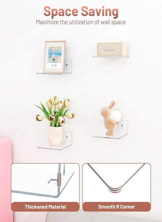 LMHOME مجموعة LMHOME من 4 أرفف جدارية صغيرة - أرفف عائمة 4 بوصة لعرض مجسمات فانكو بوب، والنباتات، ومكبرات الصوت، أرفف بلاستيكية متينة تُثبت باللاصق أو البراغي في غرفة النوم والمطبخ وغرفة المعيشة، شفافة - Image 4