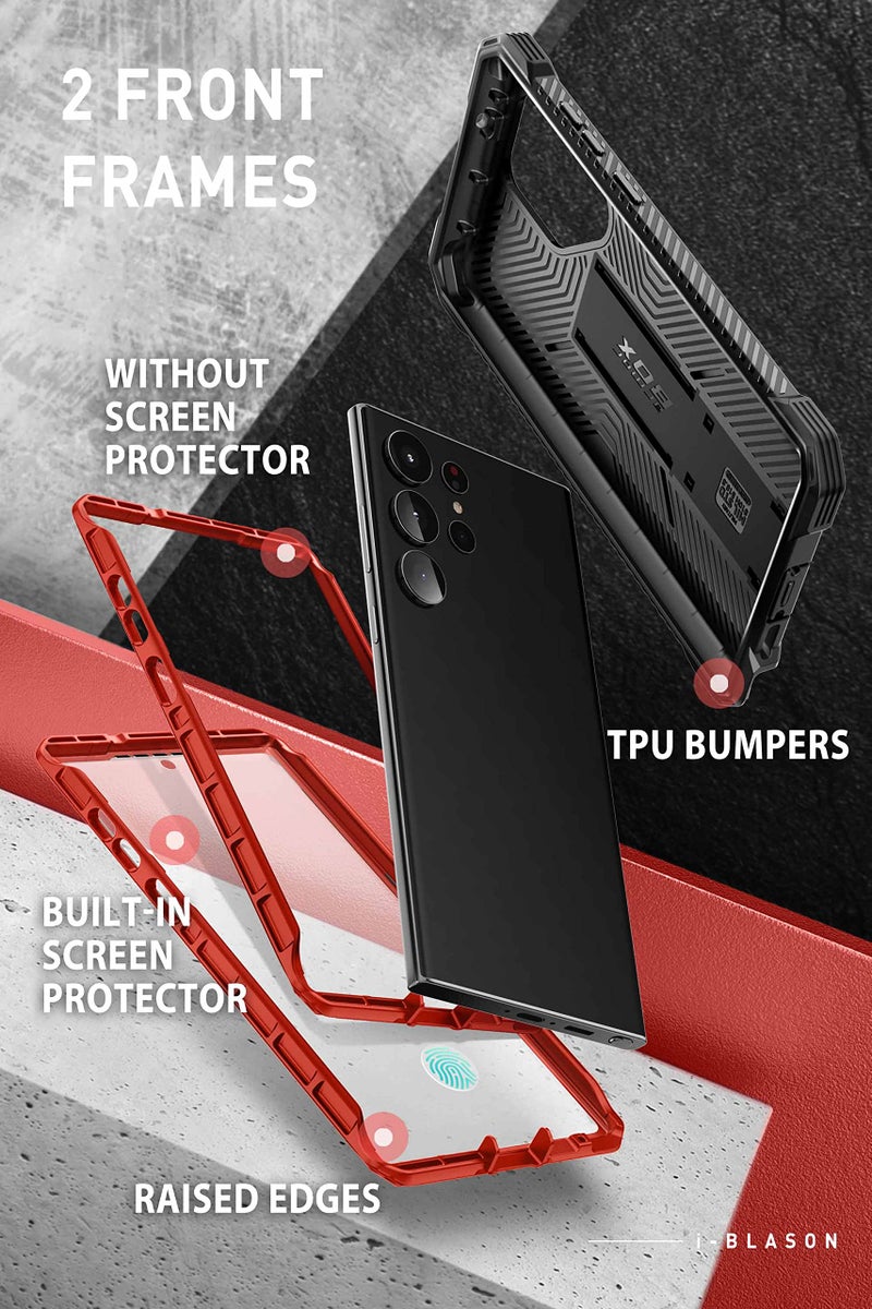 i-Blason Armorbox Designed for Samsung Galaxy S23 Ultra Case with Kickstand & Belt Clip, [2 Front Frames] Full-Body Rugged Bumper Case with Built-in Screen Protector [Support Fingerprint ID] (Ruddy) - Image 3