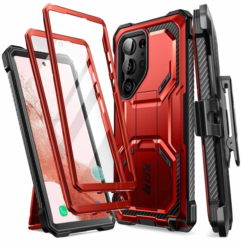 i-Blason Armorbox Designed for Samsung Galaxy S23 Ultra Case with Kickstand & Belt Clip, [2 Front Frames] Full-Body Rugged Bumper Case with Built-in Screen Protector [Support Fingerprint ID] (Ruddy) - Image 2