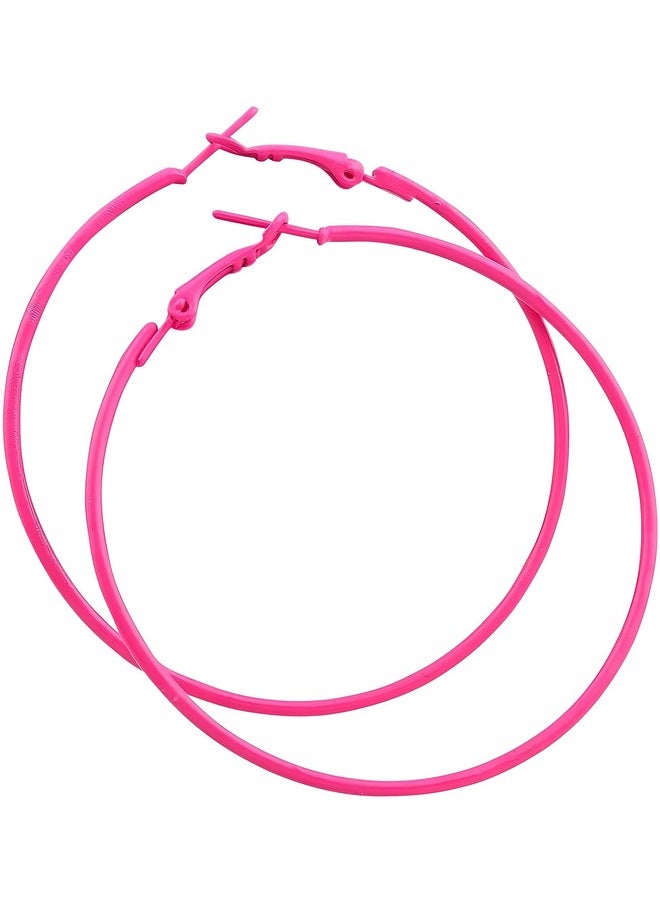 IDB Productions Idb Classic Stainless Steel Big Hoop Earrings 2.32" X 2.48" X 0.07" (59X63X2Mm) Multiple Colors To Choose From (Hot Pink)  - Image 1