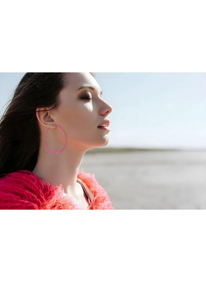 IDB Productions Idb Classic Stainless Steel Big Hoop Earrings 2.32" X 2.48" X 0.07" (59X63X2Mm) Multiple Colors To Choose From (Hot Pink)  - Image 4