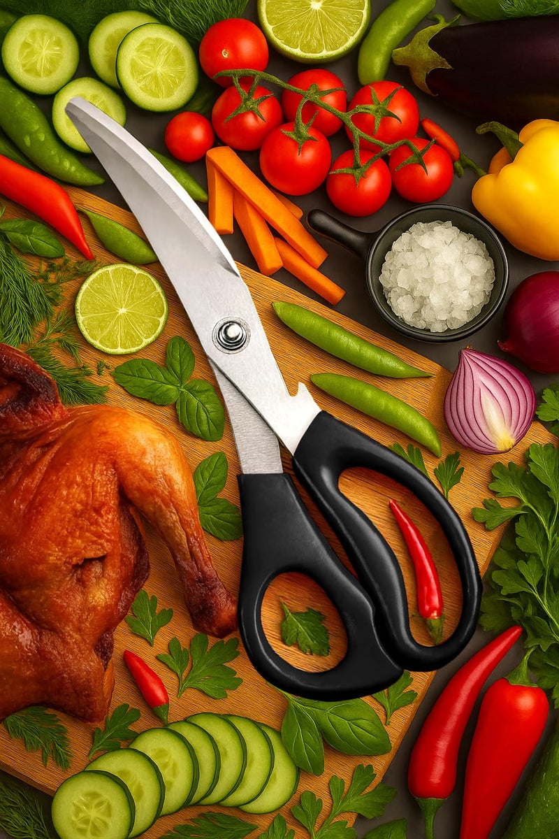Top Chef All-Purpose Kitchen Scissors | Korean Kitchen Shears for Meat, Fish, Vegetables, Herbs & BBQ | Heavy-Duty 3Cr13 Stainless Steel (Black) - Image 1