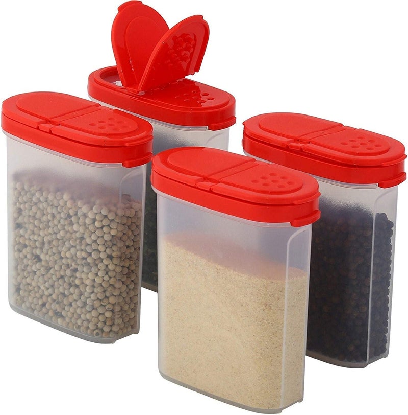 PUTHAK Clear Plastic Empty Spice Container Spice Jars with Lid Kitchen Bottle Dispenser Store SpiceHerbRubSugarSaltPepper 2 Way Lids SiftPour ShakerRefillable 4 Pack 300 ml - Image 1