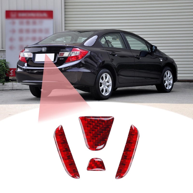 ملحقات شعار خلفي للسيارة متوافقة مع LANZMYAN، شعار من ألياف الكربون، ملصق غطاء لسيارة هوندا سيفيك الجيل التاسع 2012-2014 باللون الأحمر