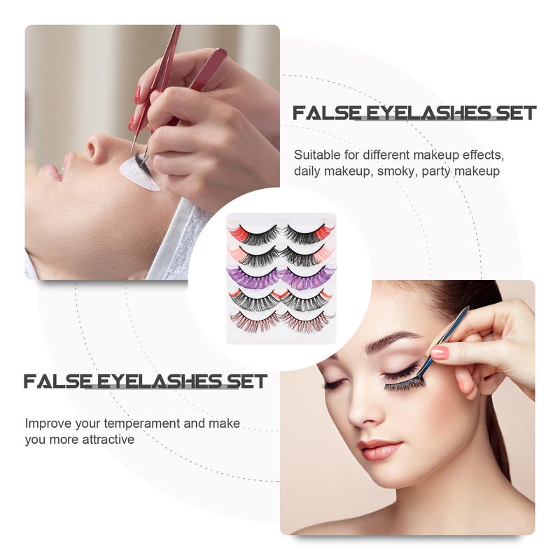 Mixed Pack 5 Pairs D Curl Synthetic Fiber False Eyelashes Dense Natural For Women - Image 4