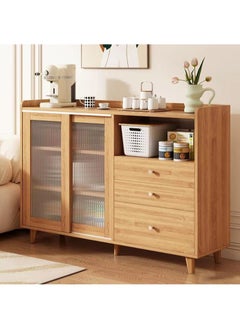 AGD Kitchen Sideboard with Drawers and Sliding Doors, Large Storage Capacity Coffee Corner Cabinet Kitchen 100x36x92cm Suitable for Kitchen, Living Room, Dining Room - Wood Color  - Image 1
