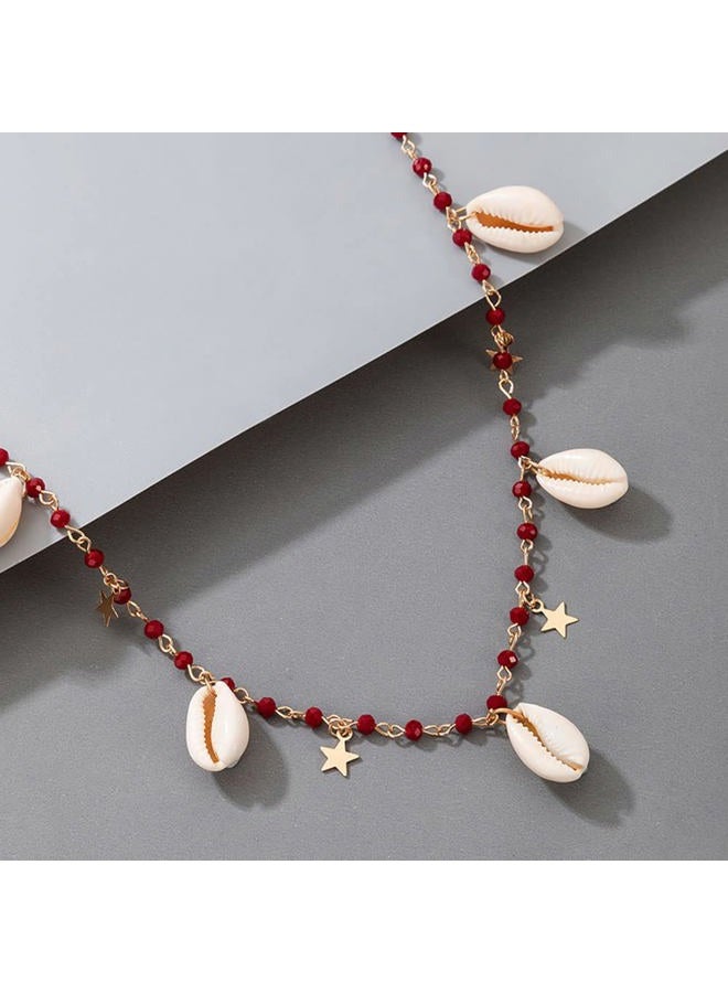 Asphire Bohemian Vintage Red Crystal Choker Necklace Shell Charm Pendant Collar Necklace Boho Summer Beach Necklace Prom Party Festival Accessories for Women Tens Girls (Style 10) - Image 3